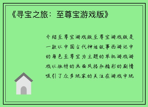 《寻宝之旅：至尊宝游戏版》