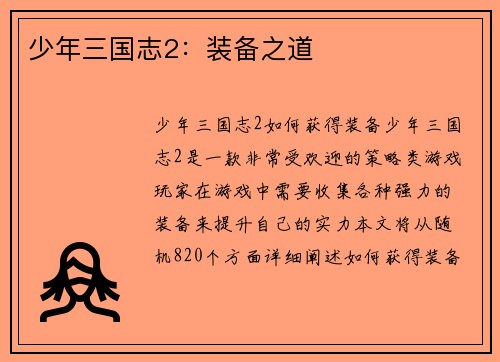 少年三国志2：装备之道